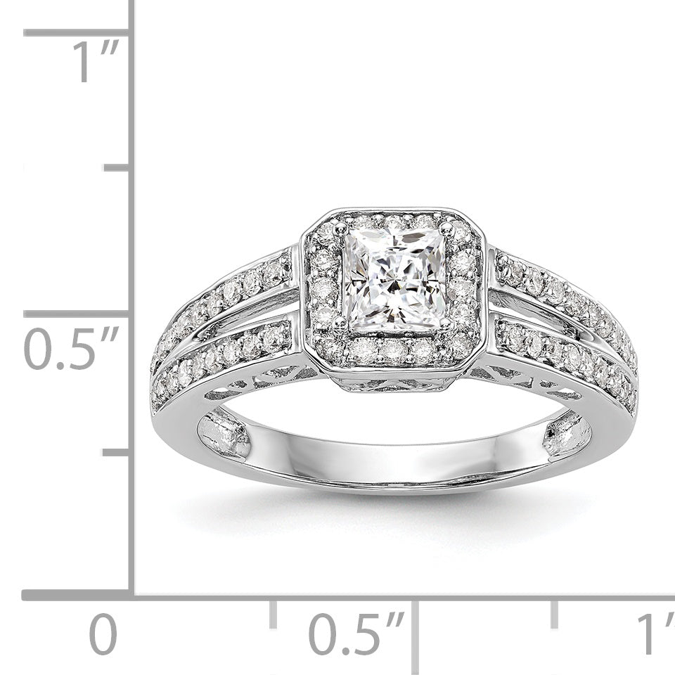 14K White Gold Diamond Princess CZ Cushion Halo Engagement Ring