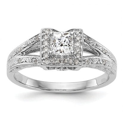 14K White Gold Diamond Princess CZ Cushion Halo Engagement Ring