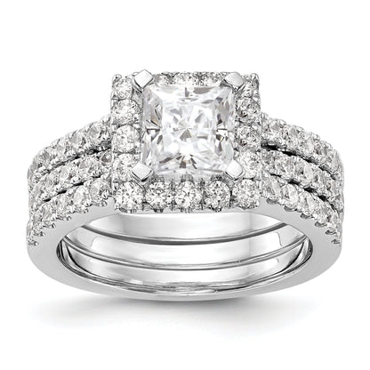 14K White Gold Diamond Princess CZ Cushion Halo Engagement Ring
