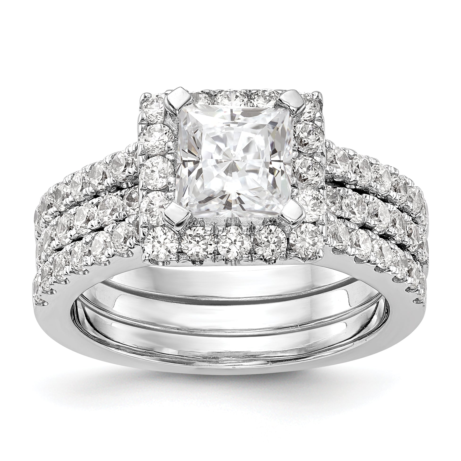 14K White Gold Diamond Princess CZ Cushion Halo Engagement Ring