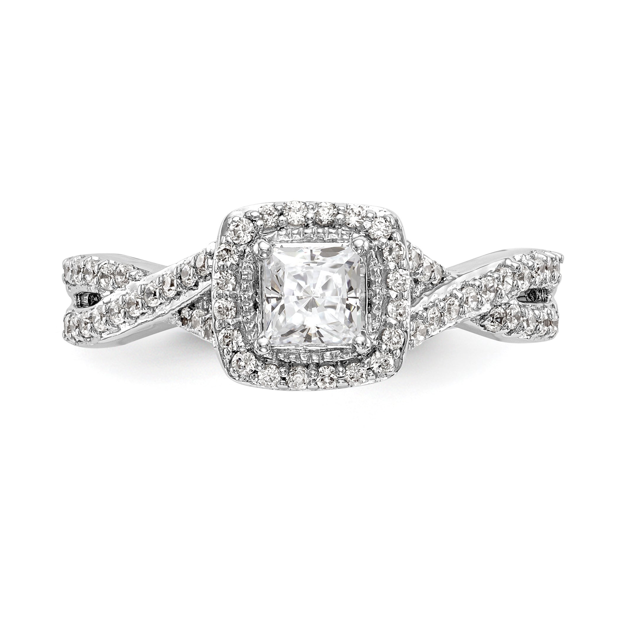 14K White Gold Diamond Princess CZ Cushion Halo Engagement Ring