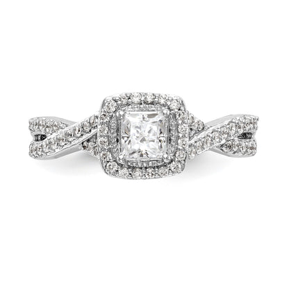 14K White Gold Diamond Princess CZ Cushion Halo Engagement Ring
