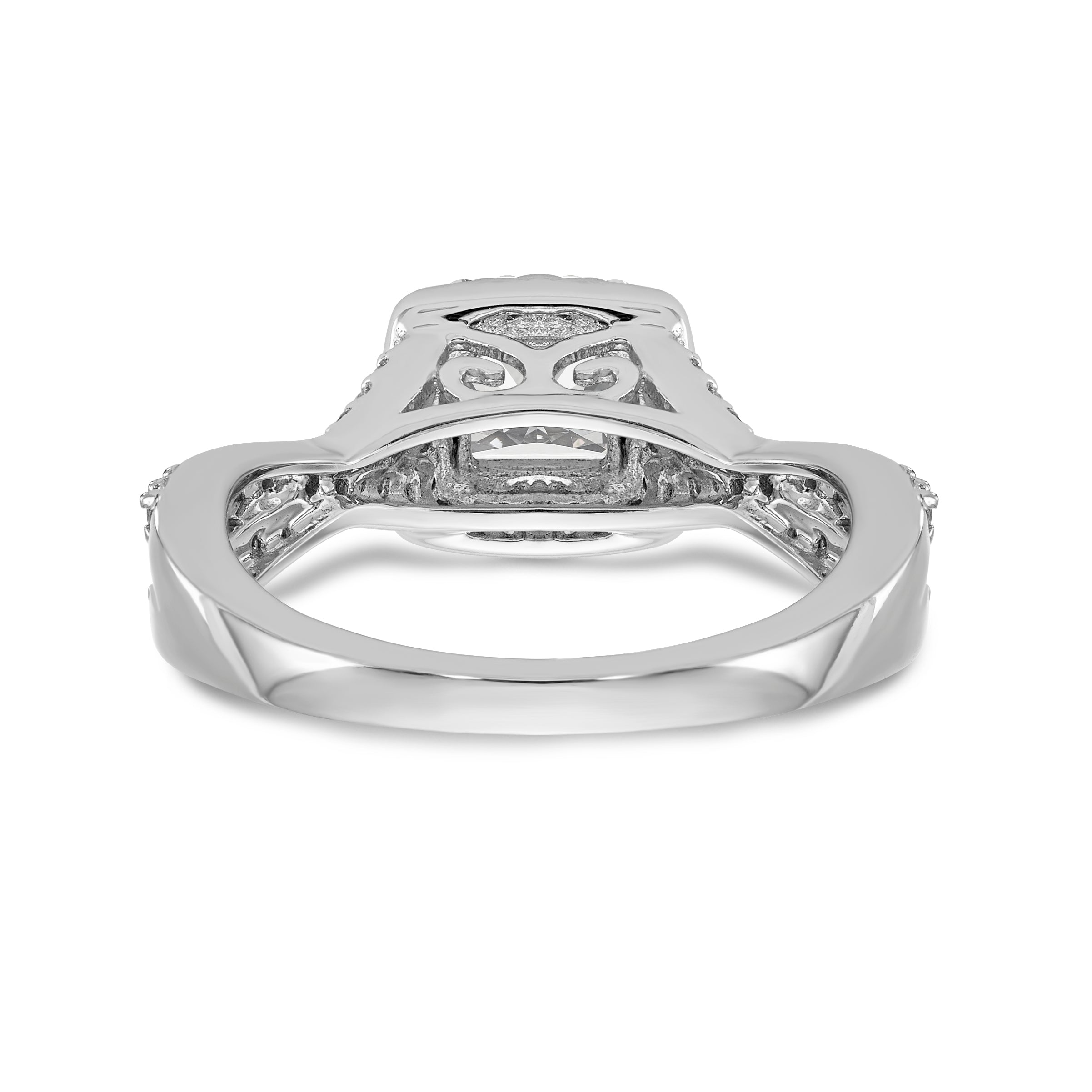 14K White Gold Diamond Princess CZ Cushion Halo Engagement Ring