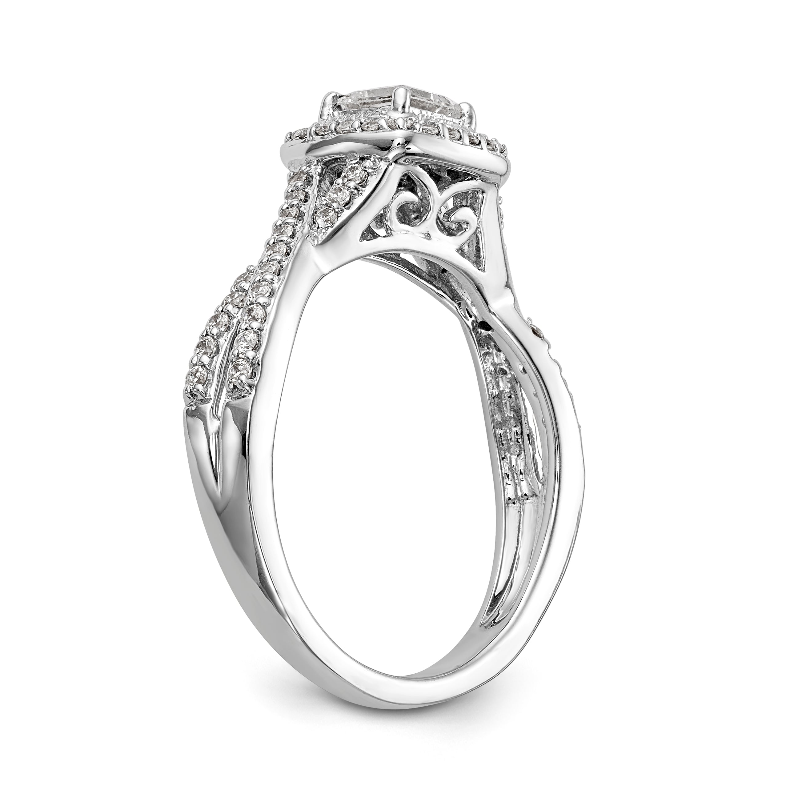 14K White Gold Diamond Princess CZ Cushion Halo Engagement Ring