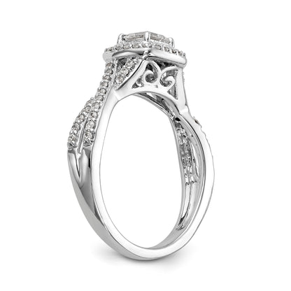 14K White Gold Diamond Princess CZ Cushion Halo Engagement Ring