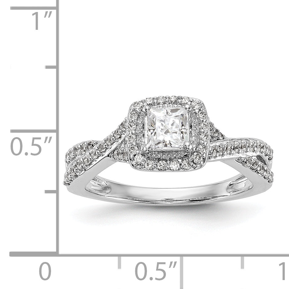 14K White Gold Diamond Princess CZ Cushion Halo Engagement Ring