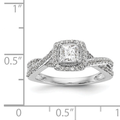 14K White Gold Diamond Princess CZ Cushion Halo Engagement Ring