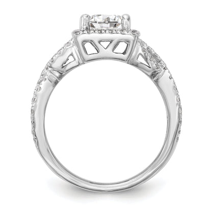 14K White Gold Diamond Princess CZ Cushion Halo Engagement Ring