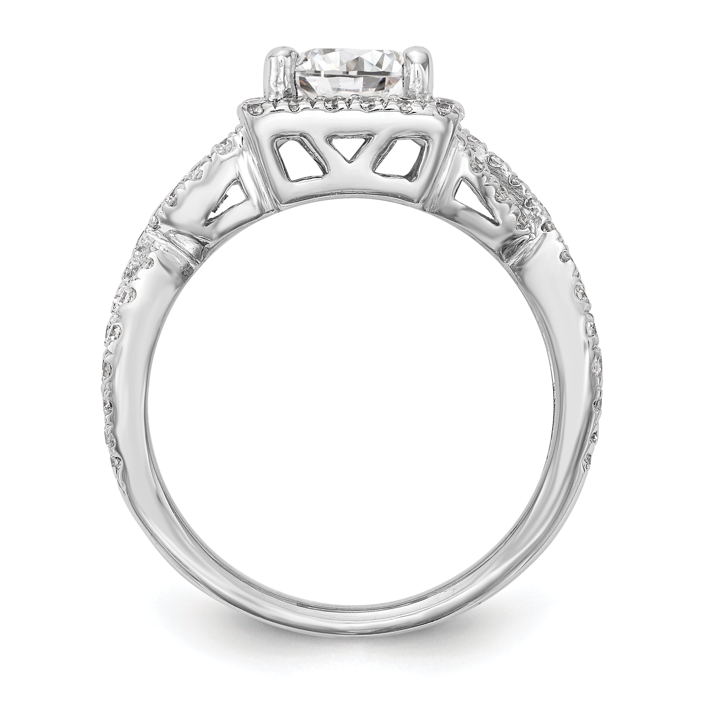 14K White Gold Diamond Princess CZ Cushion Halo Engagement Ring