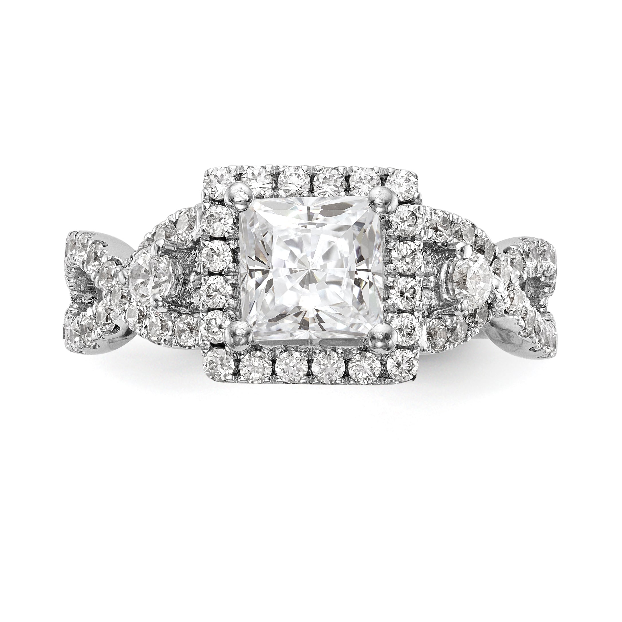 14K White Gold Diamond Princess CZ Cushion Halo Engagement Ring