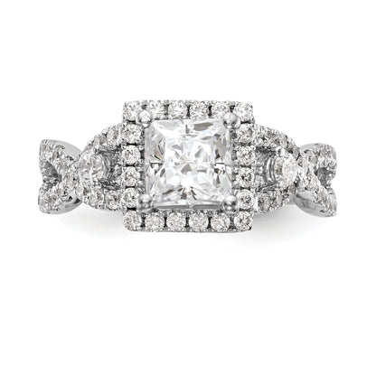 14K White Gold Diamond Princess CZ Cushion Halo Engagement Ring
