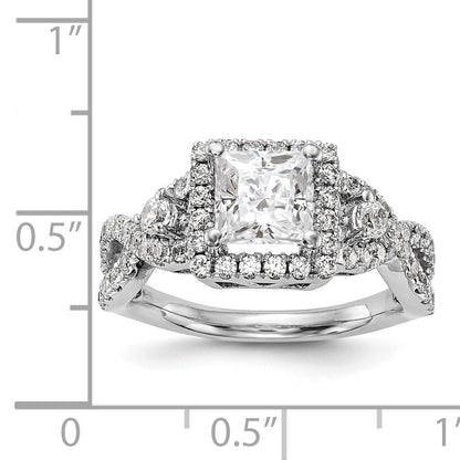 14K White Gold Diamond Princess CZ Cushion Halo Engagement Ring