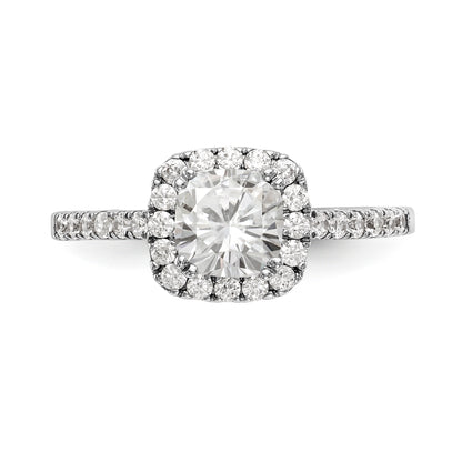 14K White Gold Diamond Cushion CZ Halo Engagement Ring