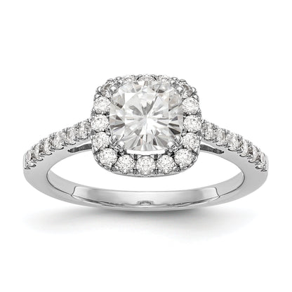14K White Gold Diamond Cushion CZ Halo Engagement Ring