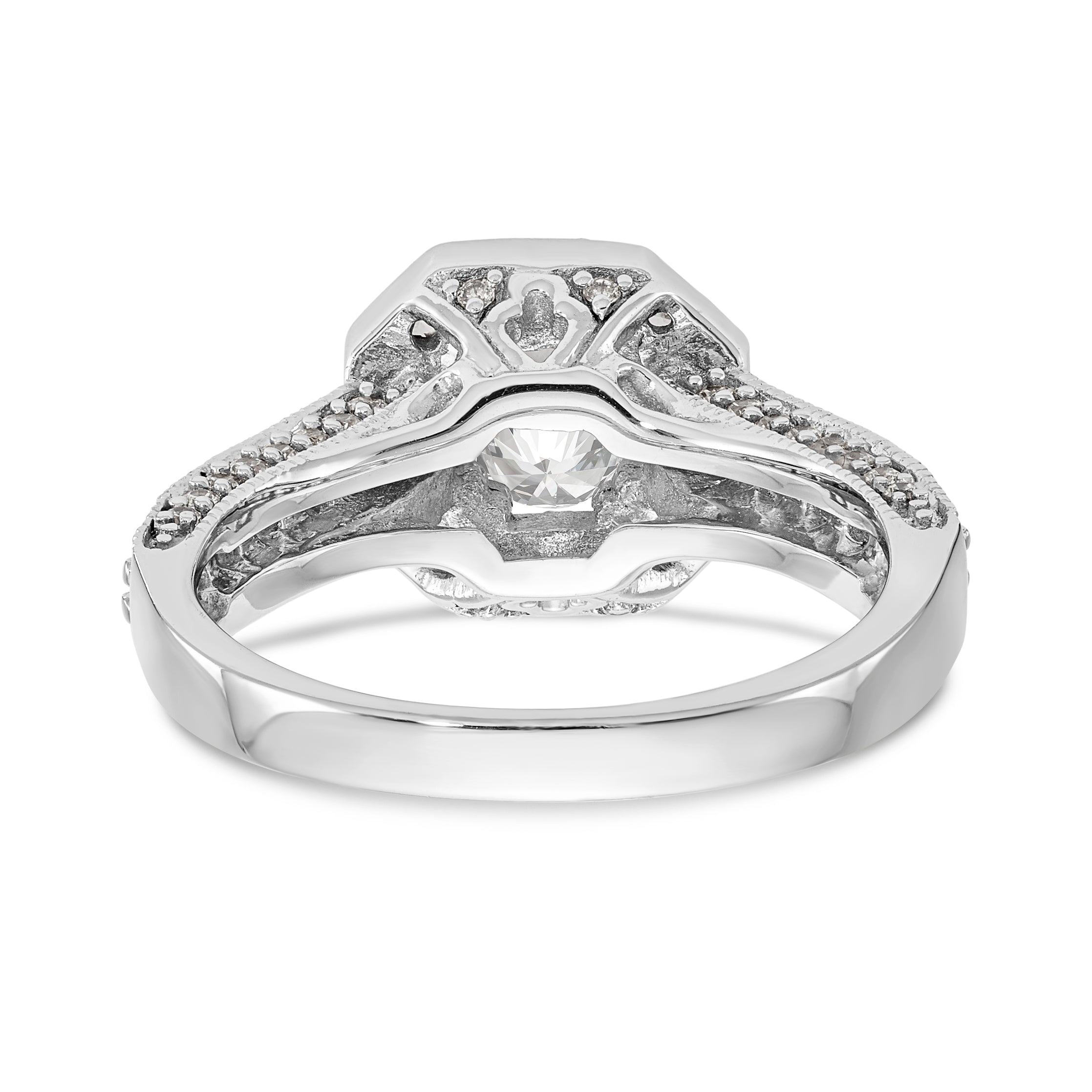 14K White Gold Diamond Cushion CZ Cushion Halo Engagement Ring