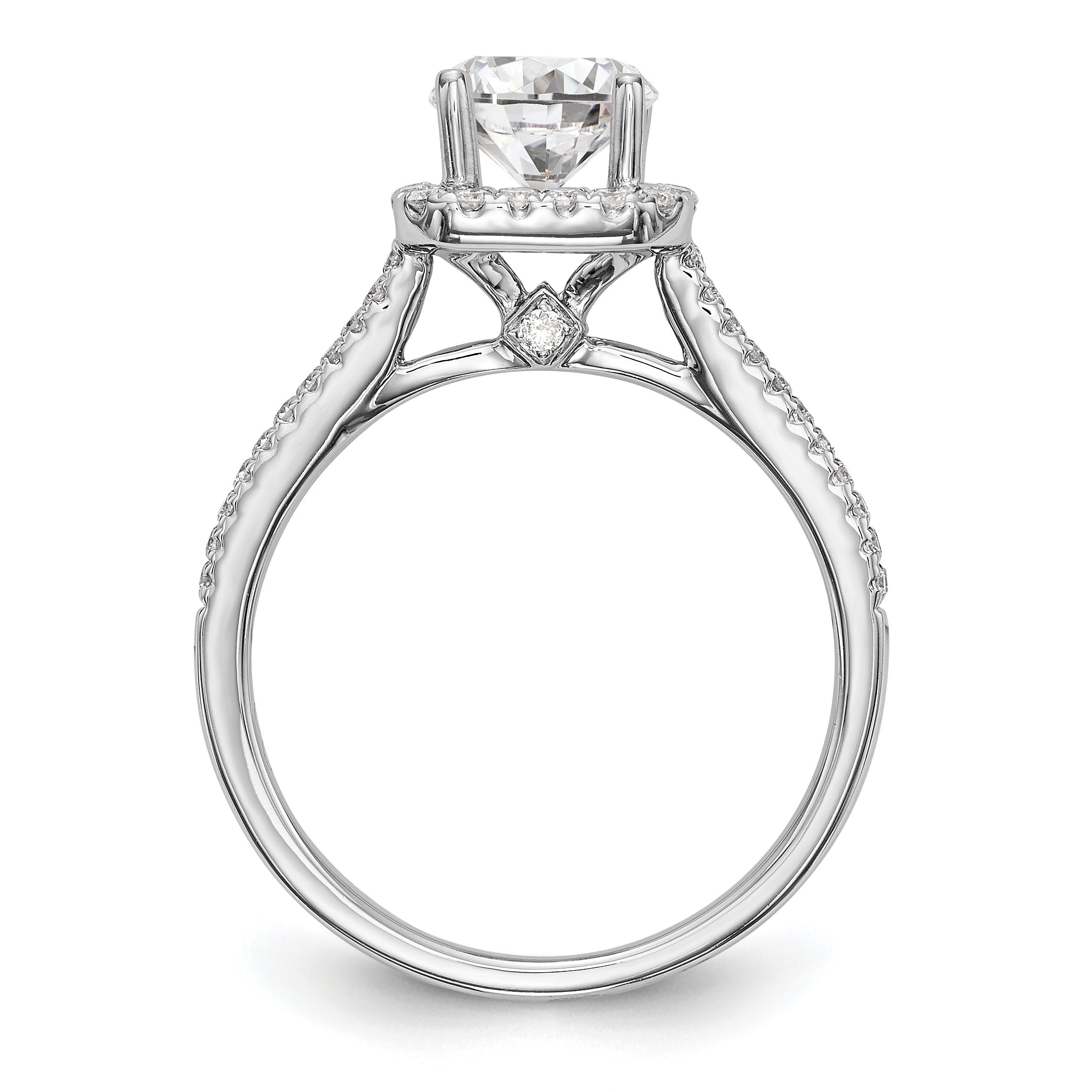 14K White Gold Diamond Cushion CZ Cushion Halo Engagement Ring