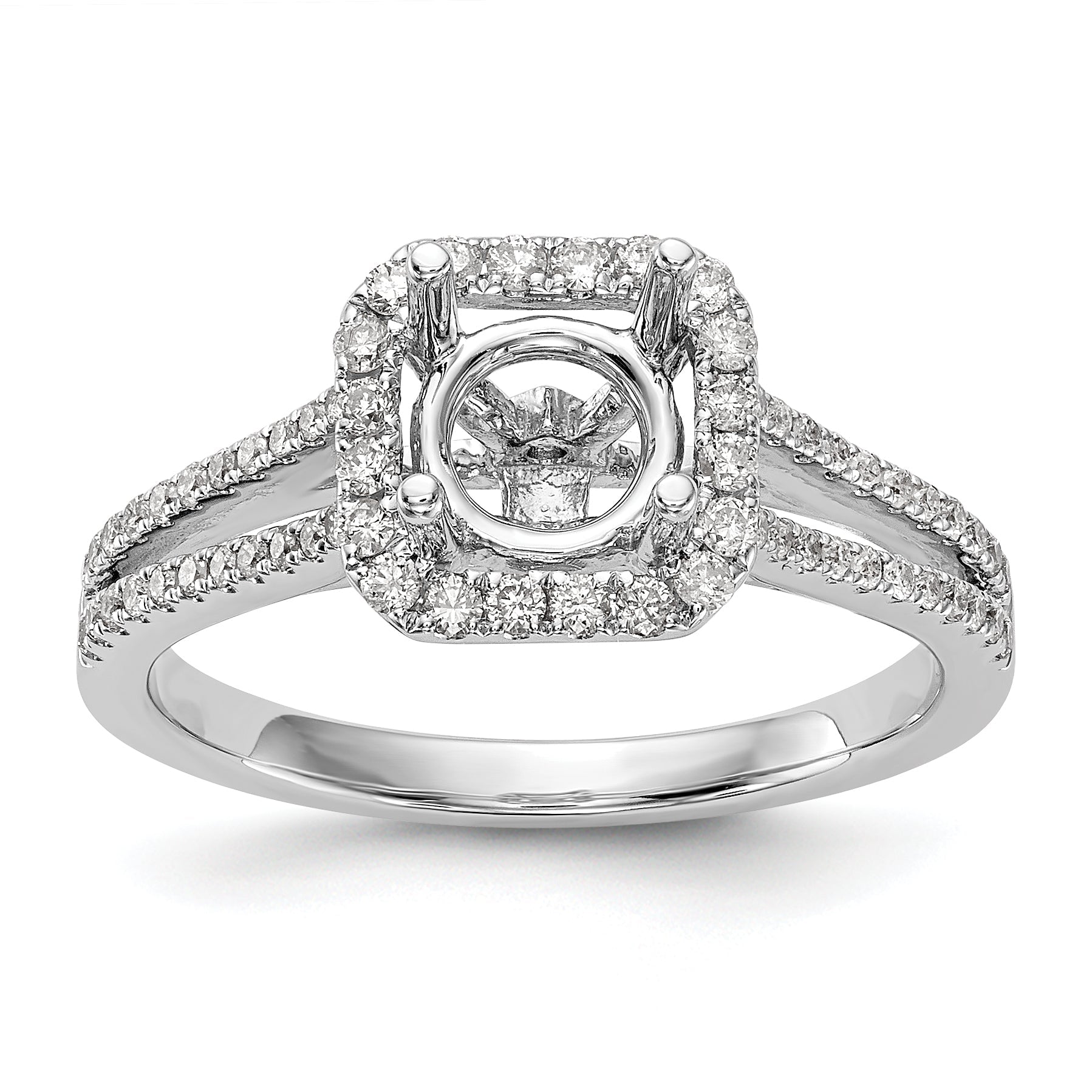 14K White Gold Diamond Cushion CZ Cushion Halo Engagement Ring