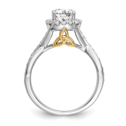 14K Two Tone Diamond Cushion CZ Halo Engagement Ring