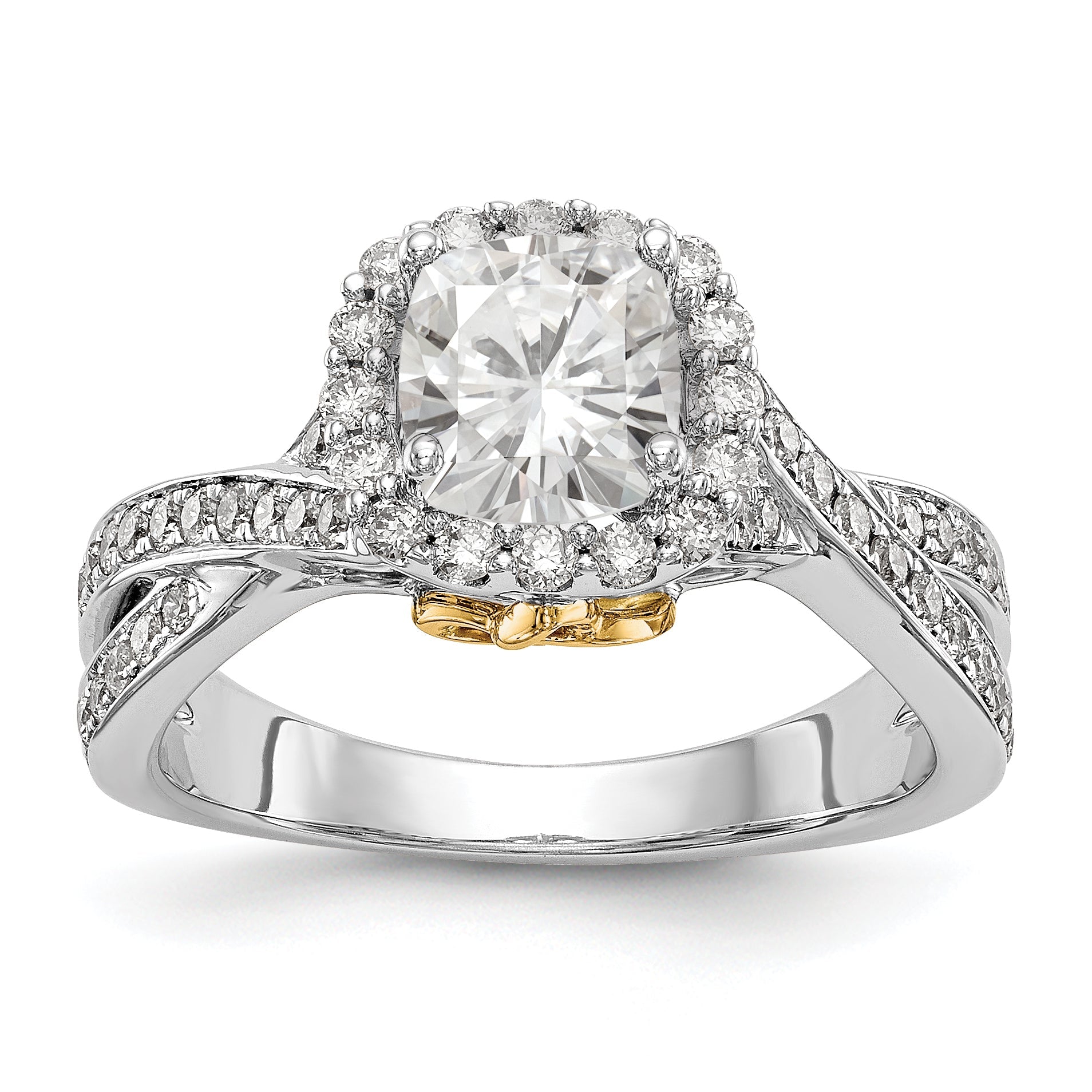 14K Two Tone Diamond Cushion CZ Halo Engagement Ring