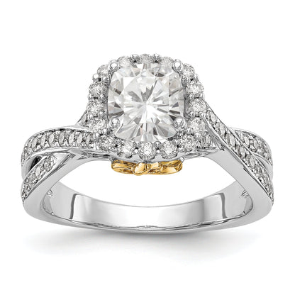 14K Two Tone Diamond Cushion CZ Halo Engagement Ring