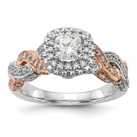 14K Rose/White Gold Diamond Cushion CZ Halo Engagement Ring