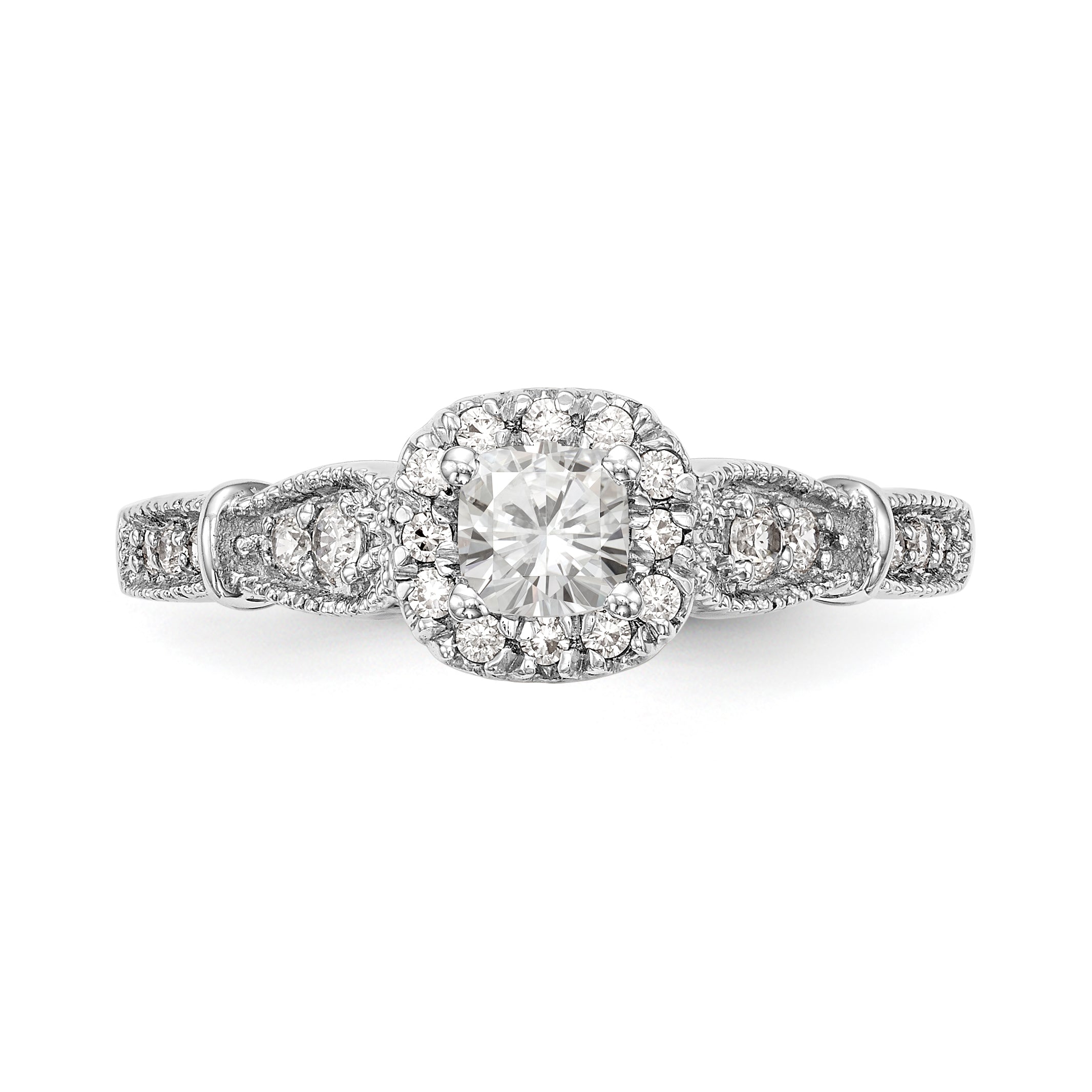 14K White Gold Diamond Cushion CZ Cushion Halo Engagement Ring