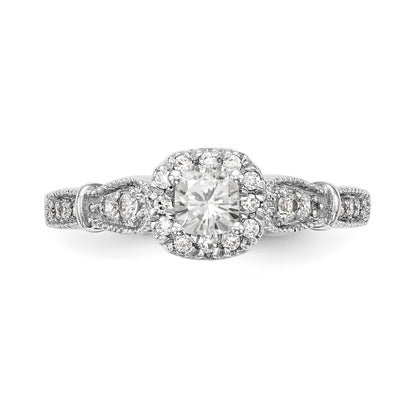 14K White Gold Diamond Cushion CZ Cushion Halo Engagement Ring