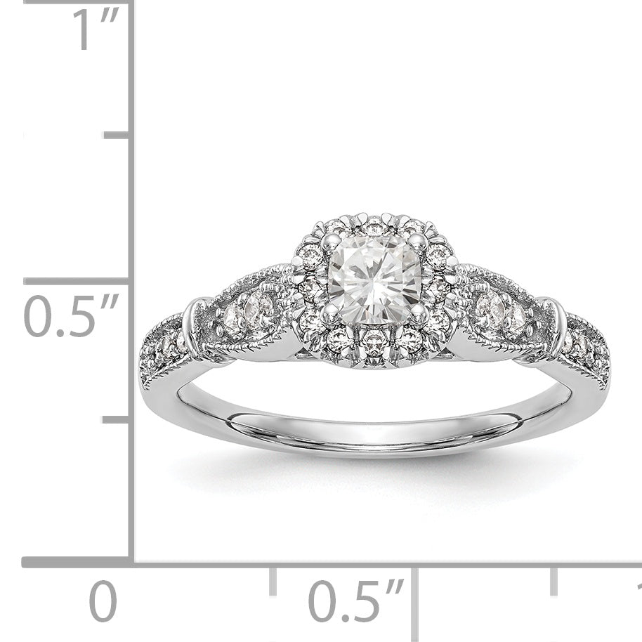 14K White Gold Diamond Cushion CZ Cushion Halo Engagement Ring
