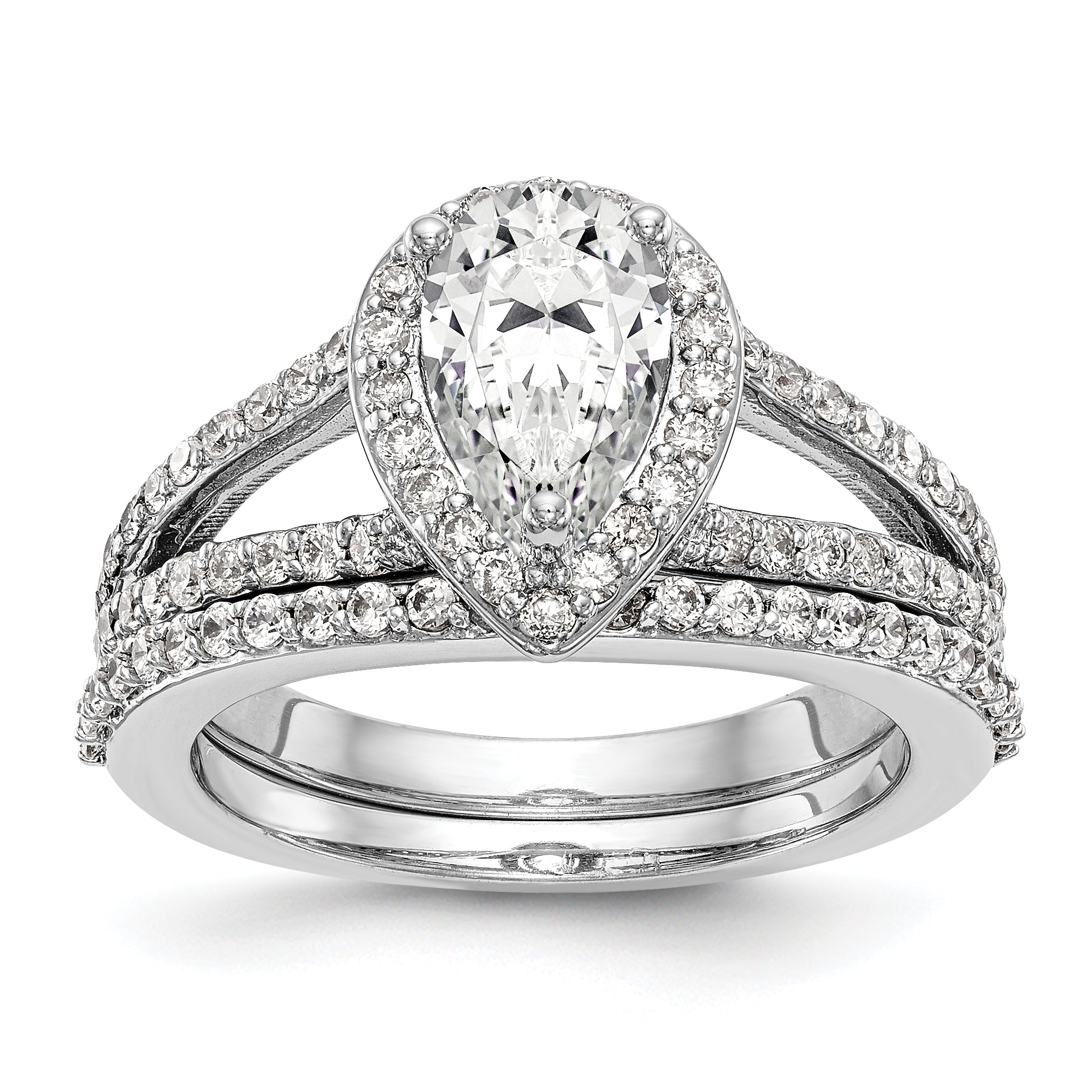14K White Gold Diamond Pear CZ Pear Halo Engagement Ring