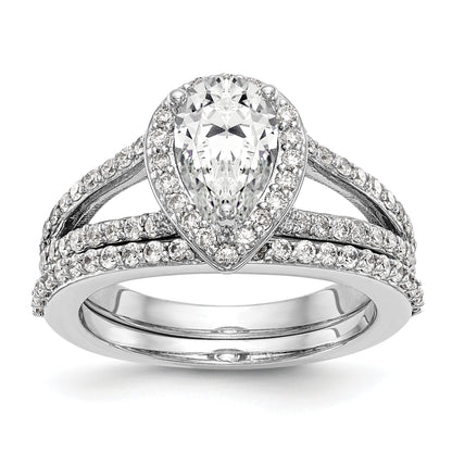 14K White Gold Diamond Pear CZ Pear Halo Engagement Ring
