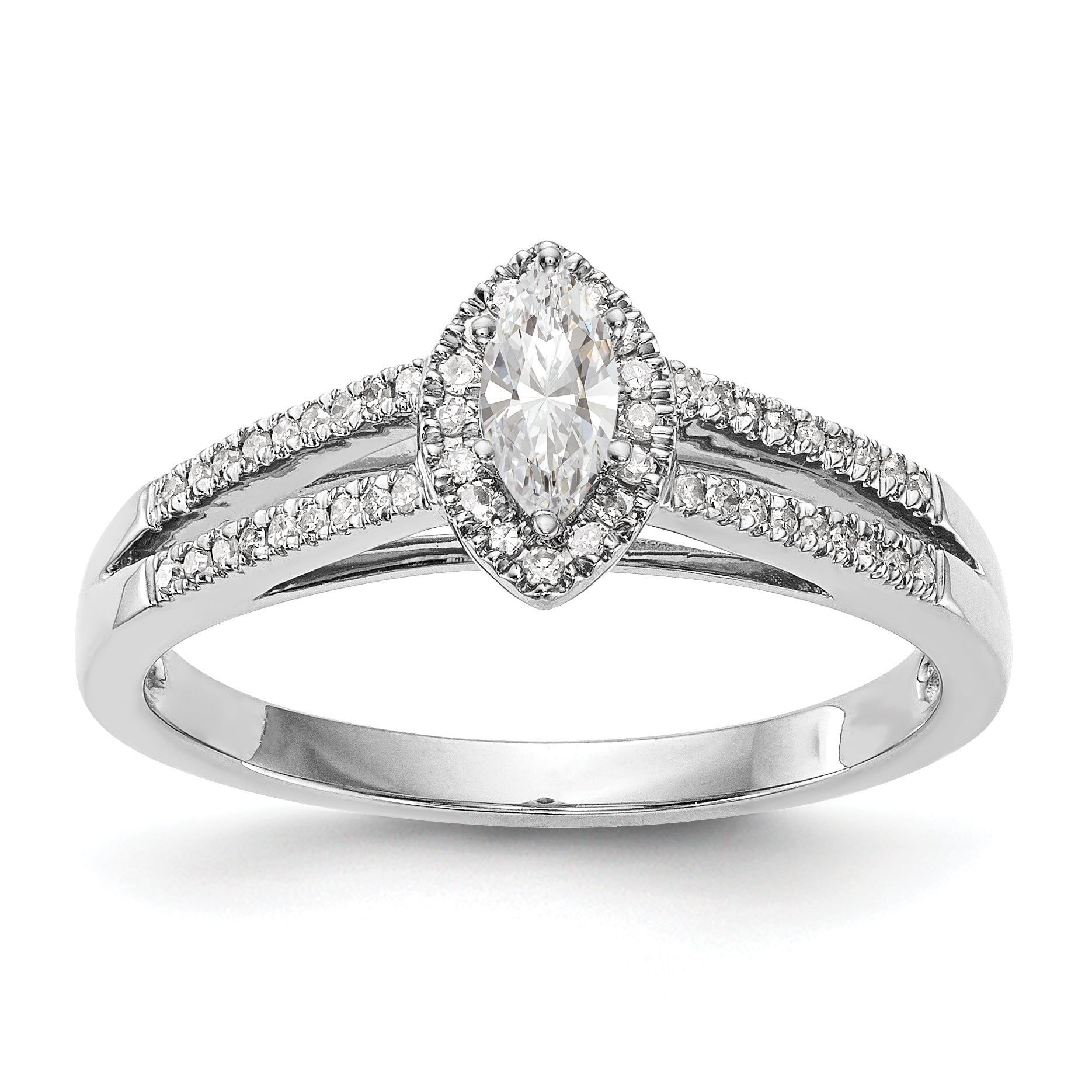 14K White Gold Diamond Marquise CZ Halo Engagement Ring
