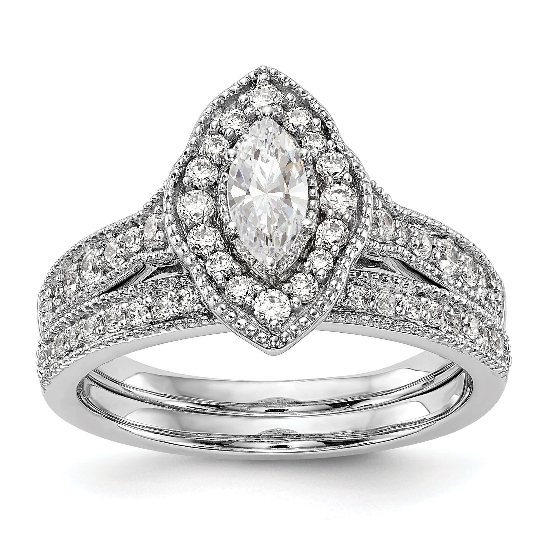 14K White Gold Diamond Marquise CZ Halo Engagement Ring