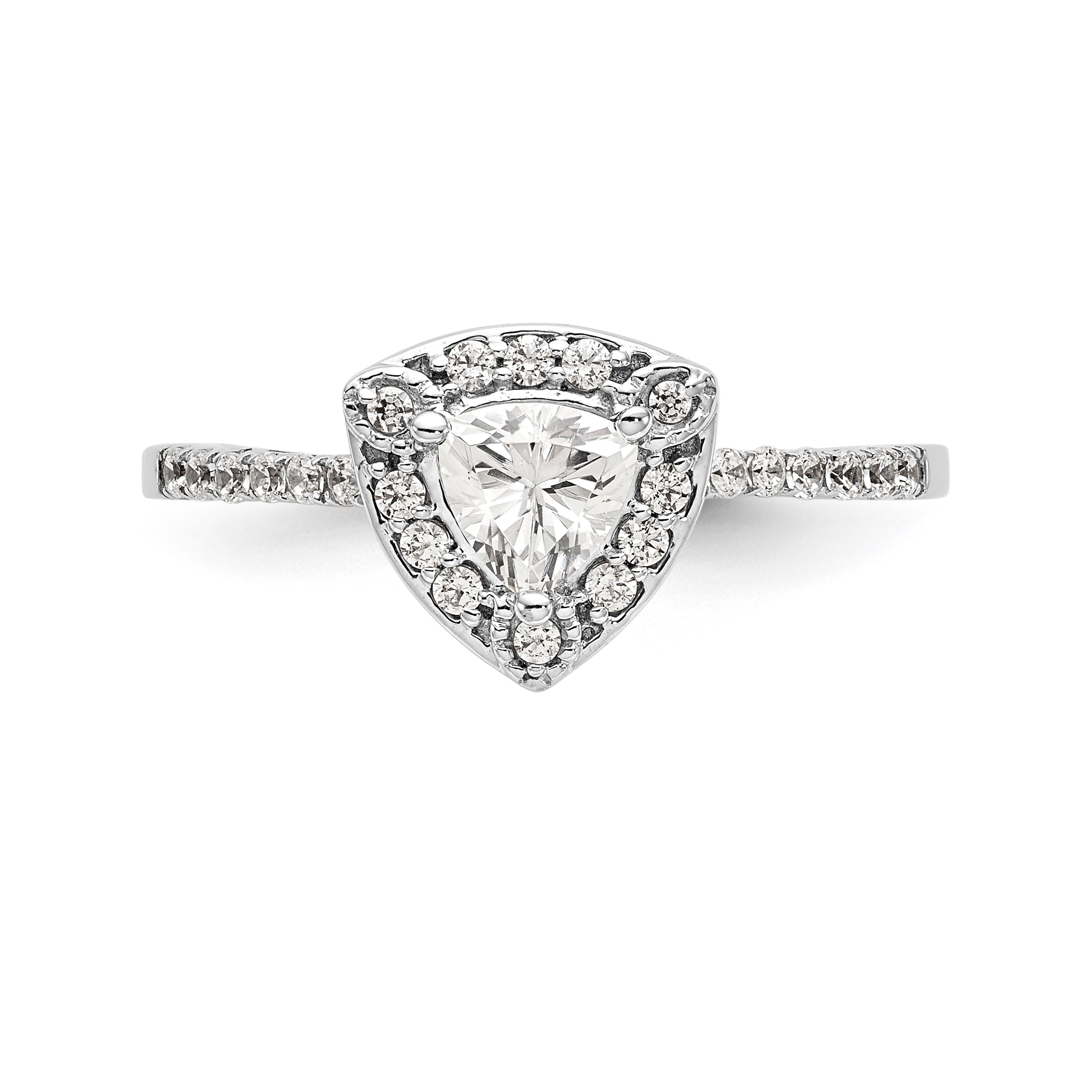 14K White Gold Diamond Trillion CZ Halo Engagement Ring