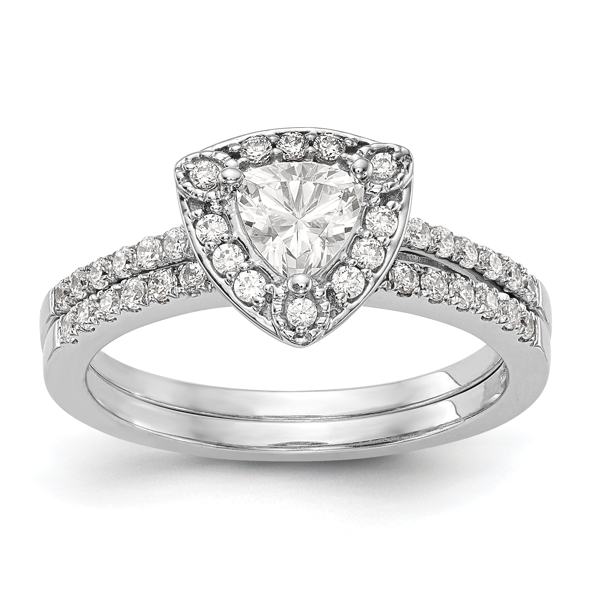 14K White Gold Diamond Trillion CZ Halo Engagement Ring