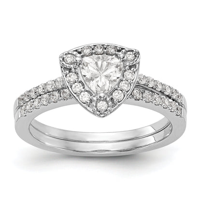 14K White Gold Diamond Trillion CZ Halo Engagement Ring