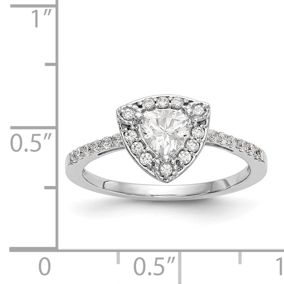 14K White Gold Diamond Trillion CZ Halo Engagement Ring