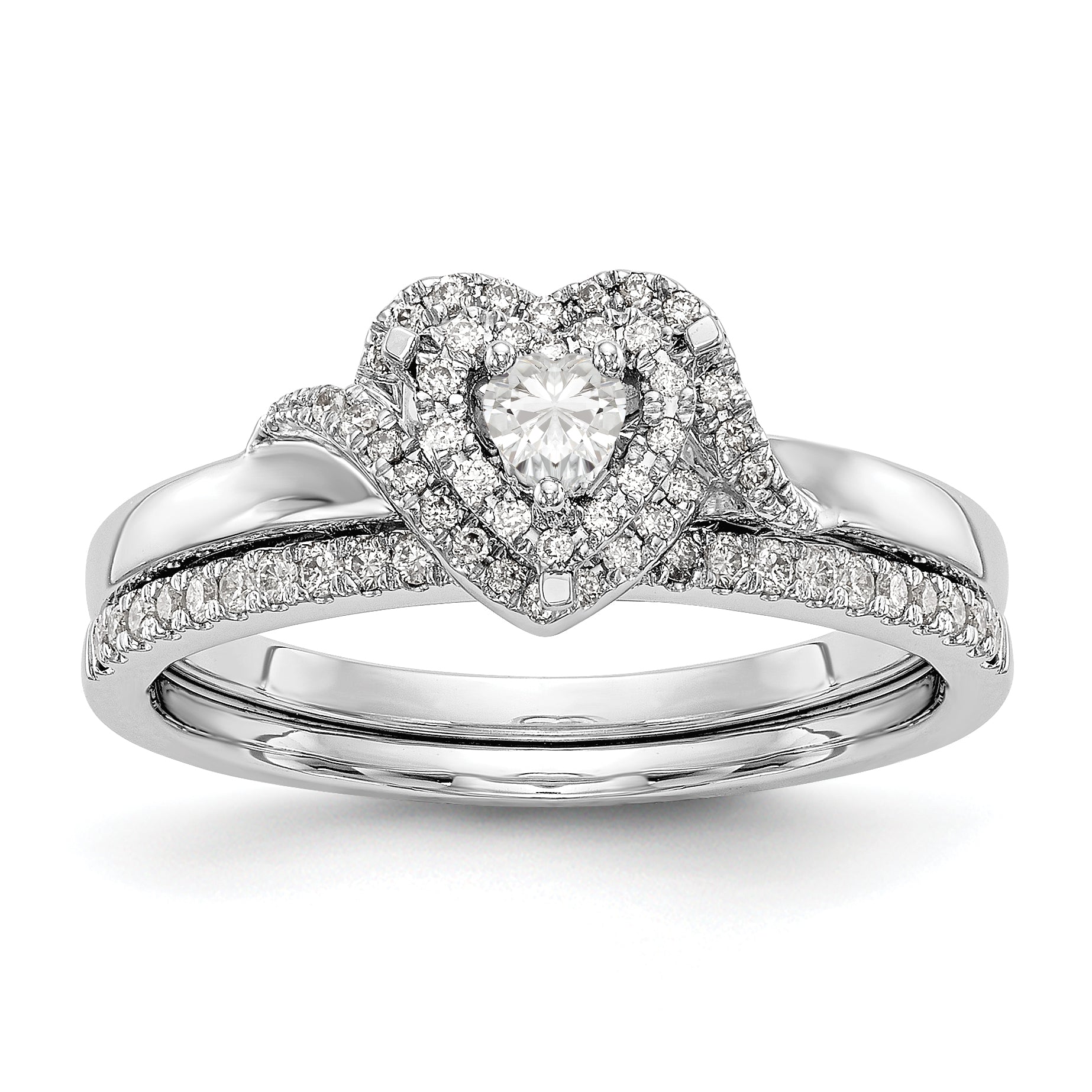 14K White Gold Diamond Heart CZ Halo Engagement Ring
