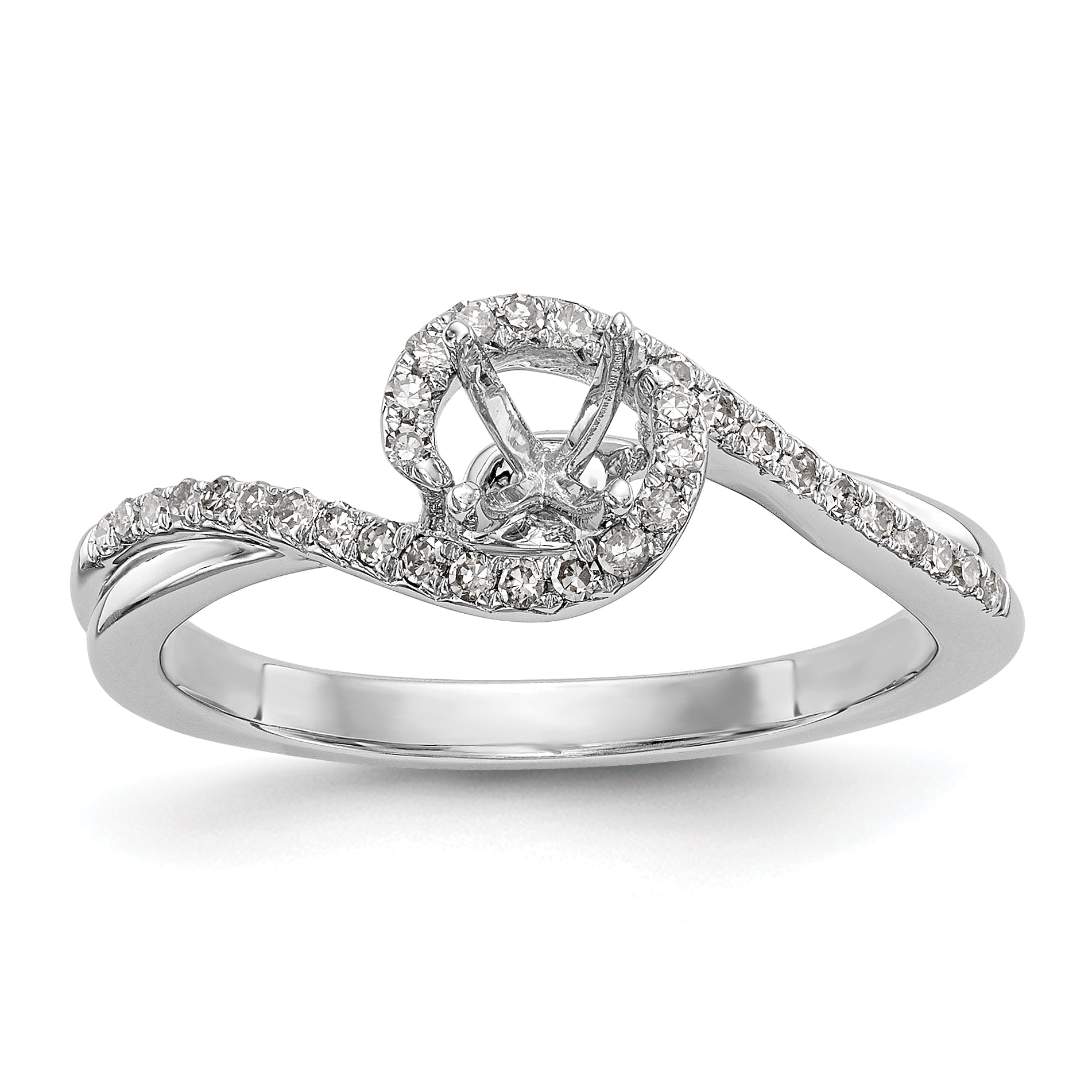 14kw Peg Set Diamond Round CZ By Pass Engagement Ring