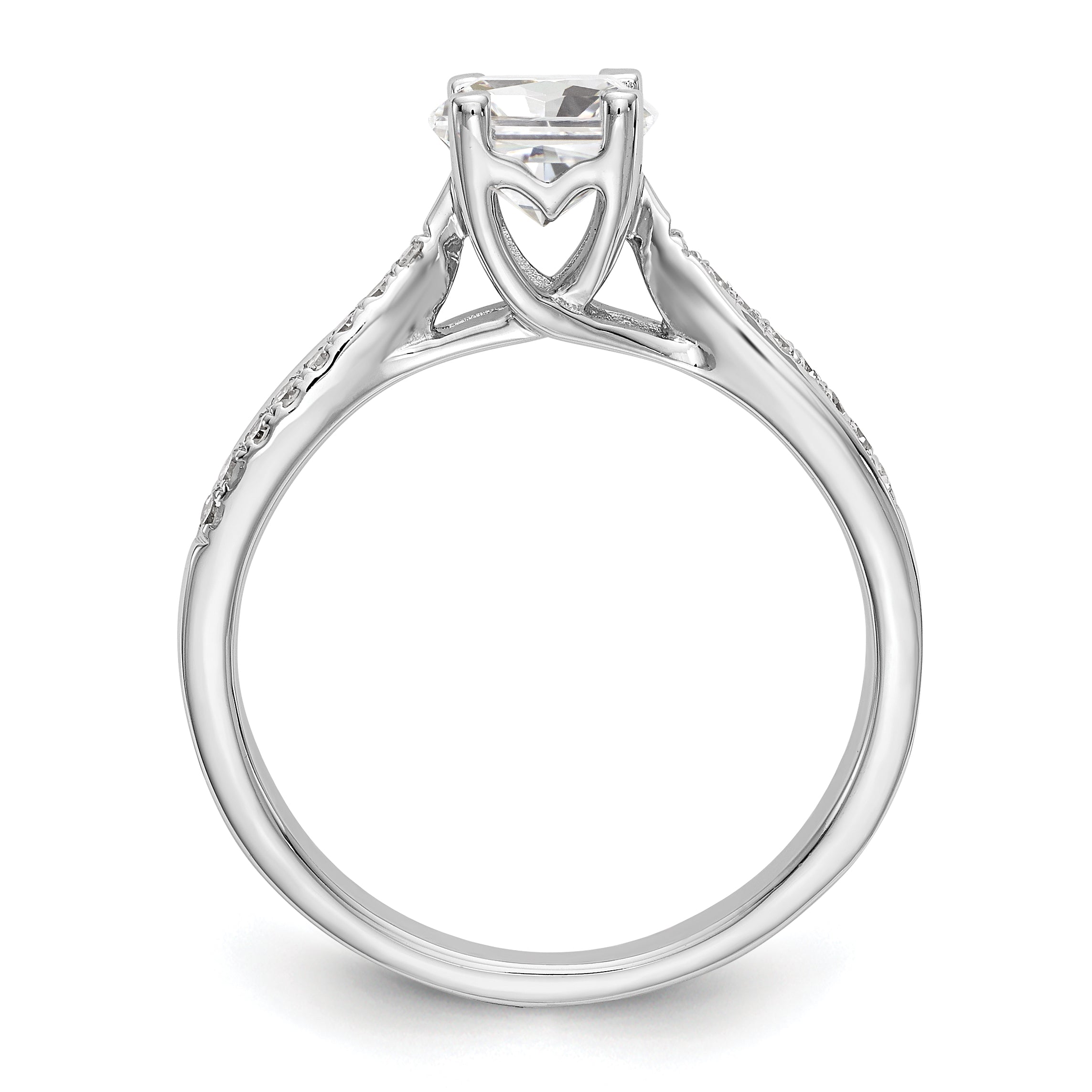 14k White Gold Diamond Princess CZ Criss Cross Engagement Ring