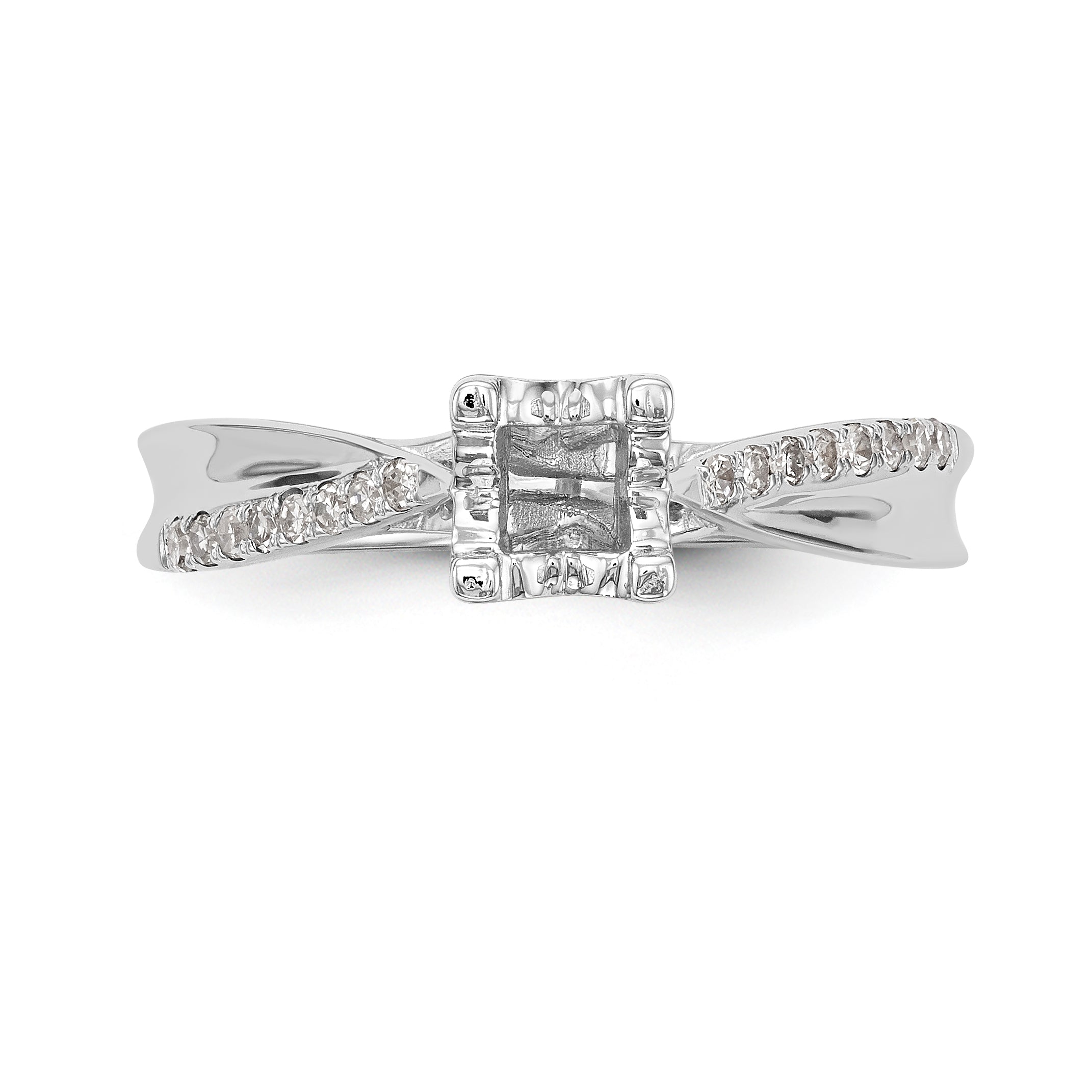 14k White Gold Diamond Princess CZ Criss Cross Engagement Ring
