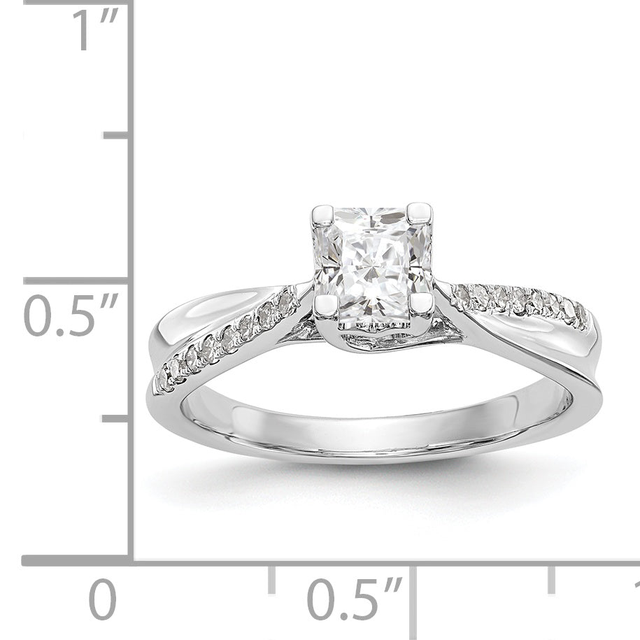 14k White Gold Diamond Princess CZ Criss Cross Engagement Ring