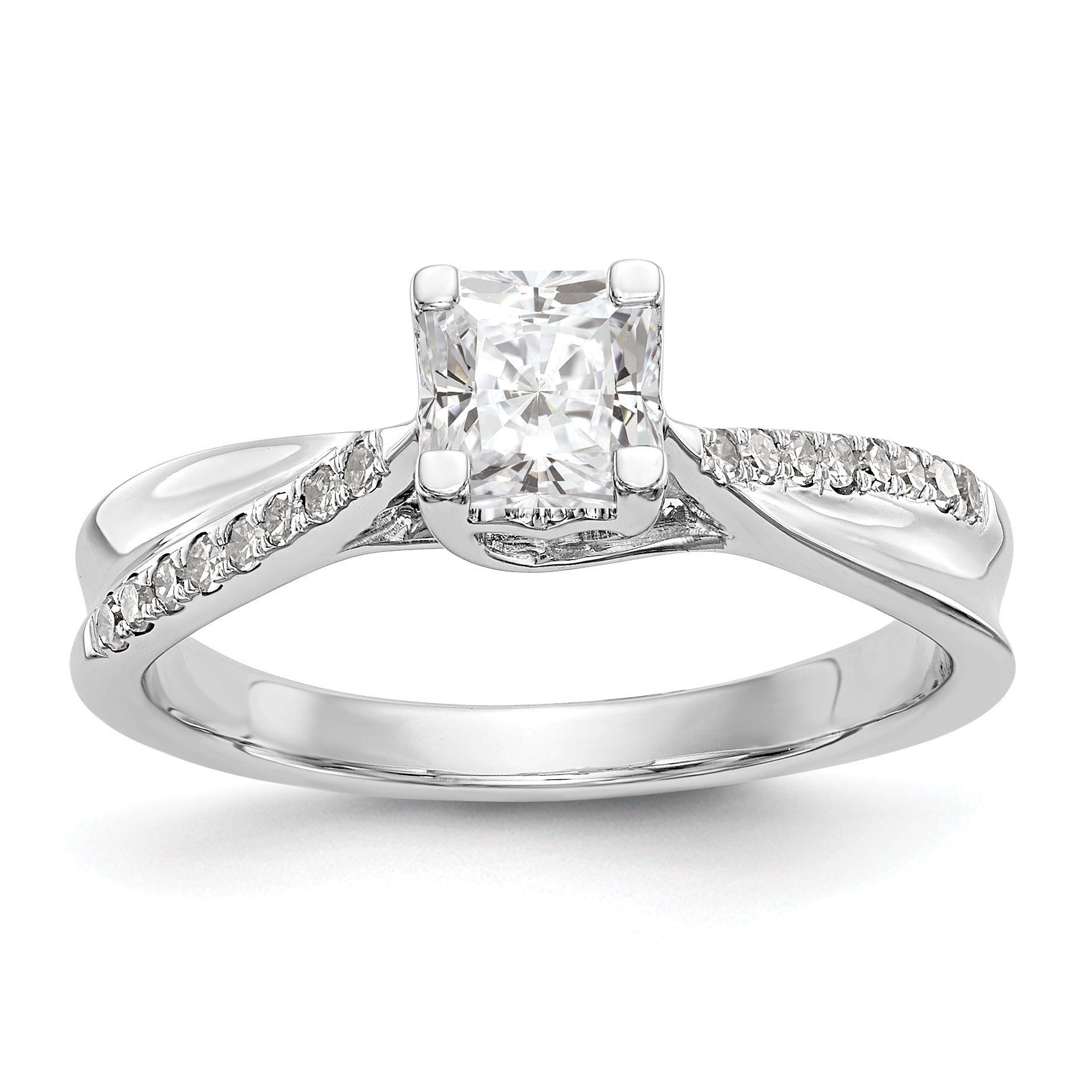 14k White Gold Diamond Princess CZ Criss Cross Engagement Ring