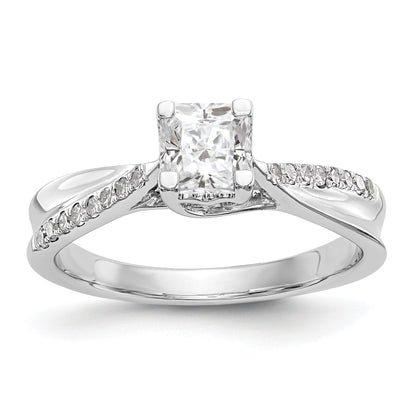 14k White Gold Diamond Princess CZ Criss Cross Engagement Ring