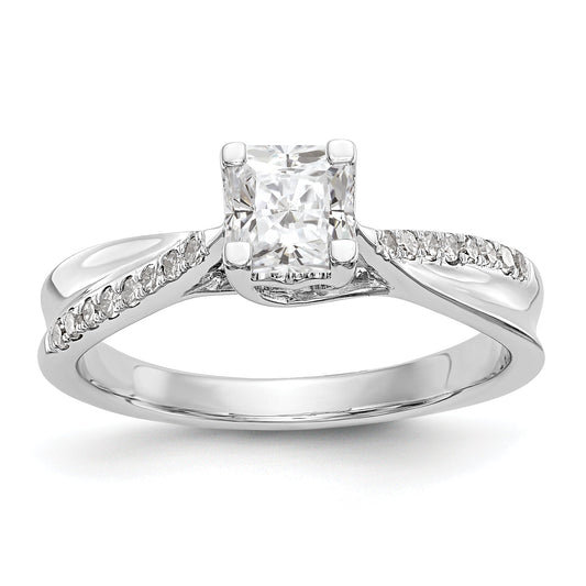 14k White Gold Diamond Princess CZ Criss Cross Engagement Ring
