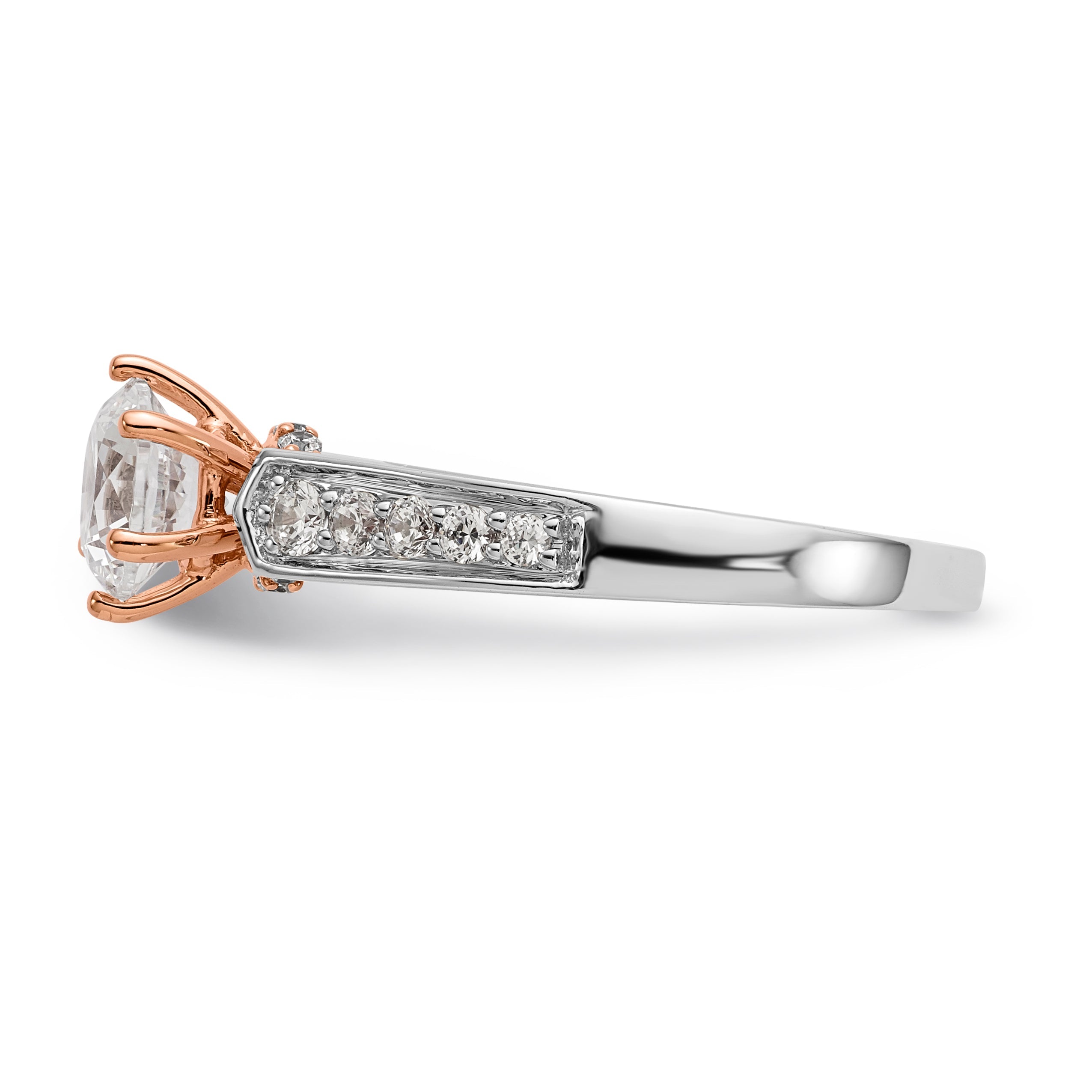 14K White Gold and Rose Simulated Diamond Engagement Ring