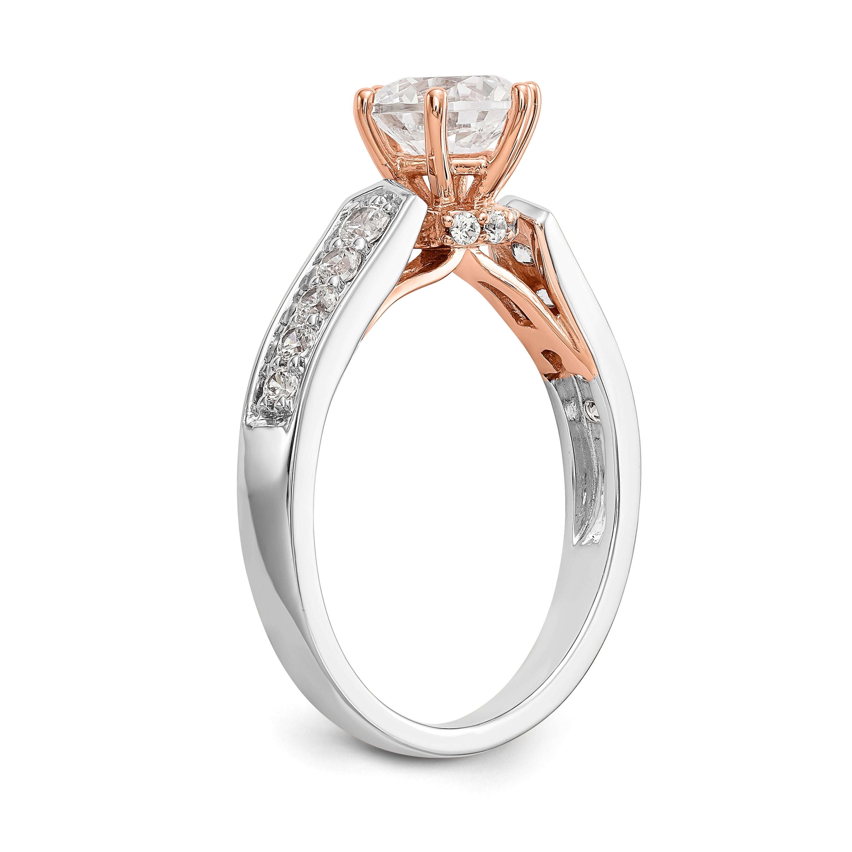 14K White Gold and Rose Simulated Diamond Engagement Ring
