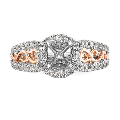 14k White Gold and Rose Gold Diamond Peg Set CZ Engagement Ring