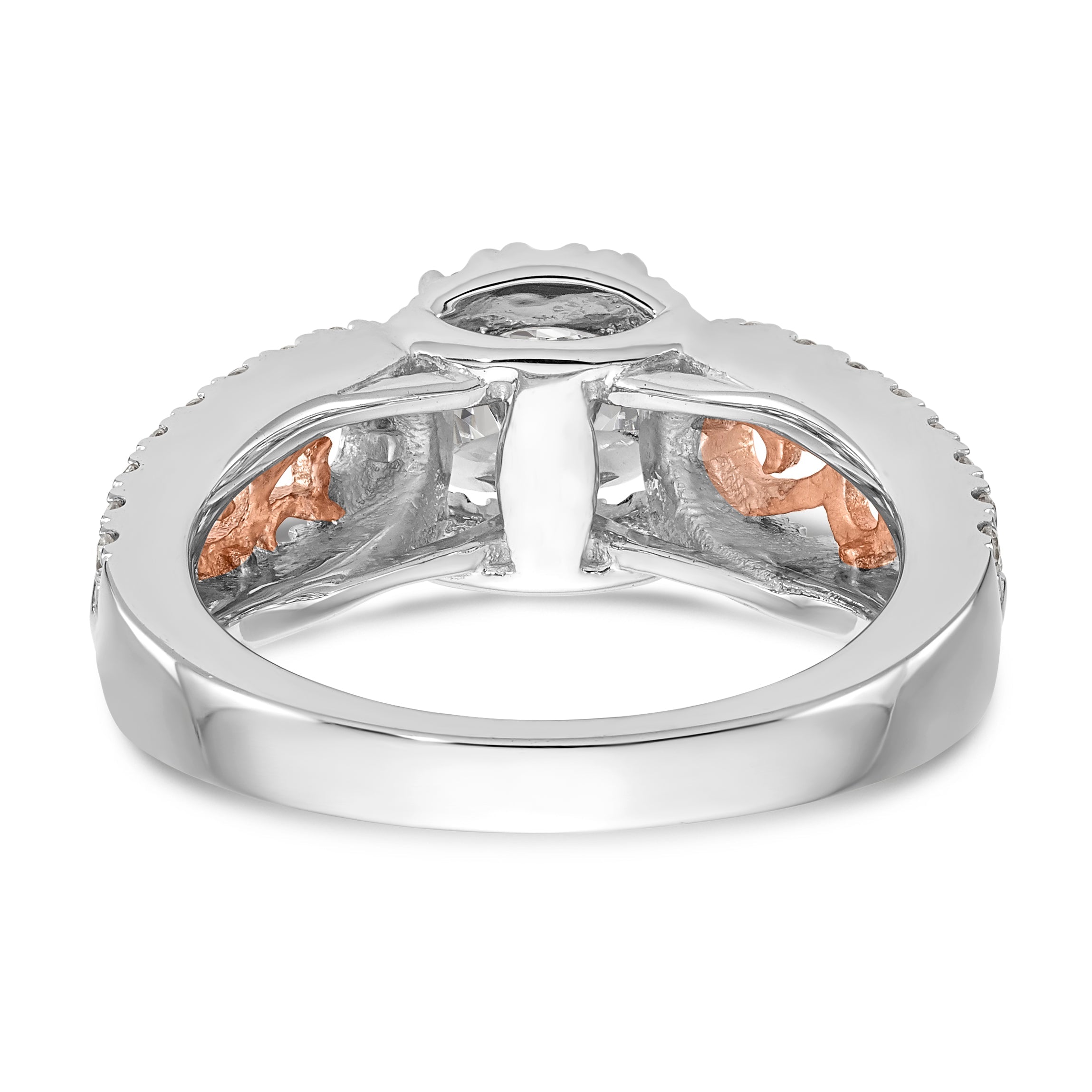 14k White Gold and Rose Gold Diamond Peg Set CZ Engagement Ring