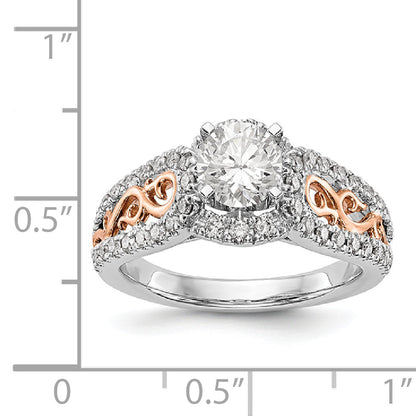 14k White Gold and Rose Gold Diamond Peg Set CZ Engagement Ring