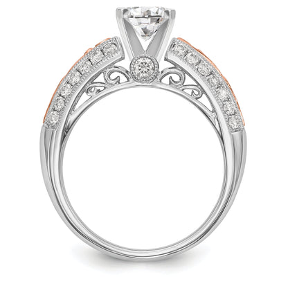 14K White Gold and Rose Gold Diamond Peg Set CZ Engagement Ring